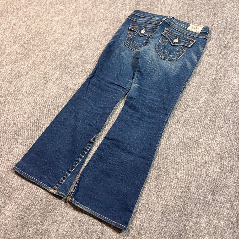 True Religion Joey Embroidered Flared Dark Wash Jeans